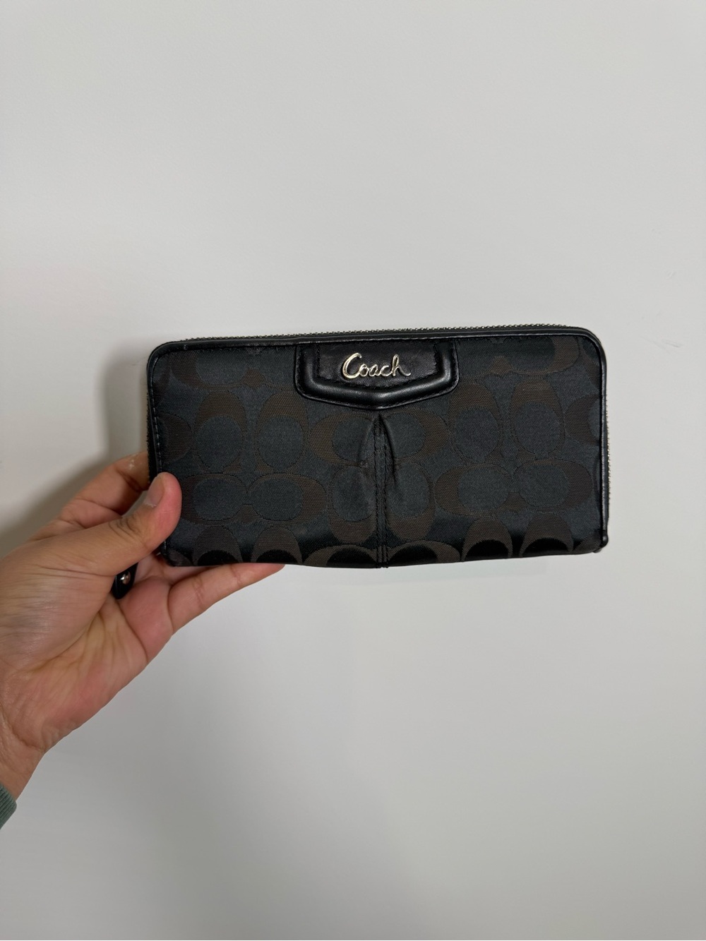 Coach Signature Black Zip Around Wallet | Canvas & Leather | Long Wallet
